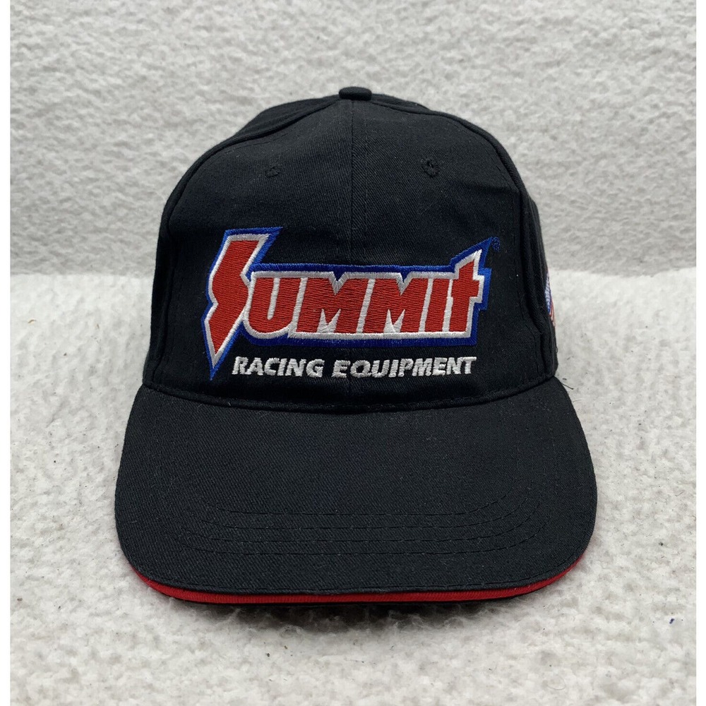 Summit Racing Baseball Hat Mens Hook Loop OSFM Black Red American Flag Dad Cap‎
